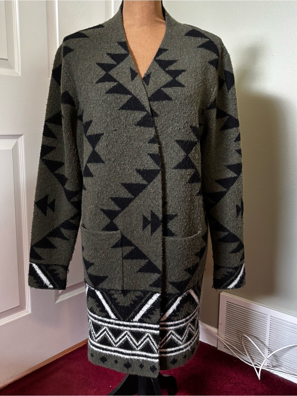 Frye Southwestern Geometric Open Front Cardigan Sweater Large